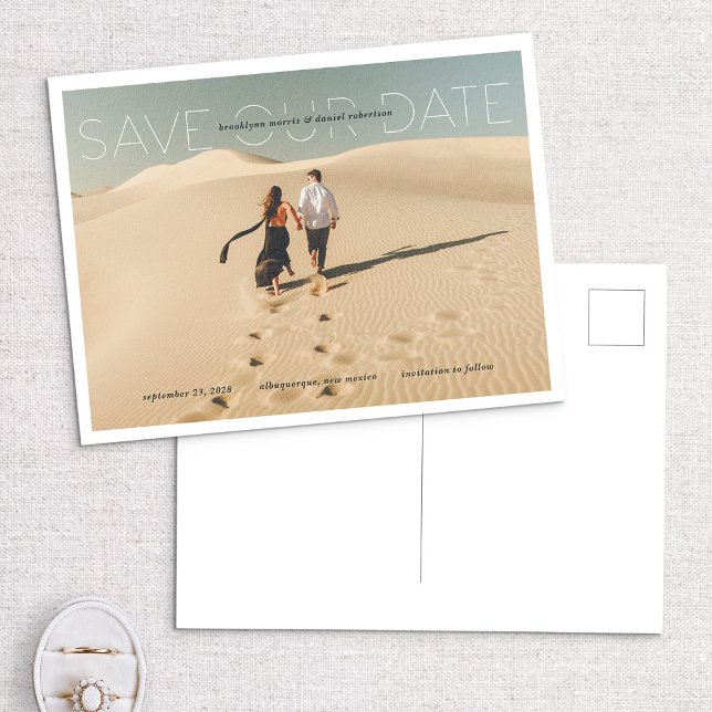 Save Our Date Modern Name Detail Photo Postcard (Creator Uploaded)