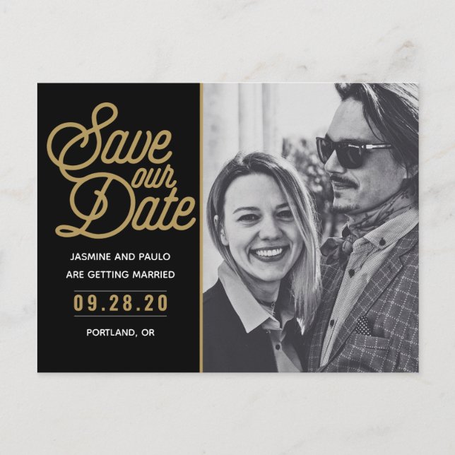Save Our Date Modern Script Wedding Photo Postcard (Front)