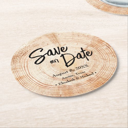 Save our date Printed wood Rustic Wedding Round Paper Coaster
