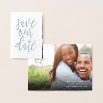 Save Our Date Real Foil Script Style 4 Foil Card by PinkMoonPaperie at Zazzle