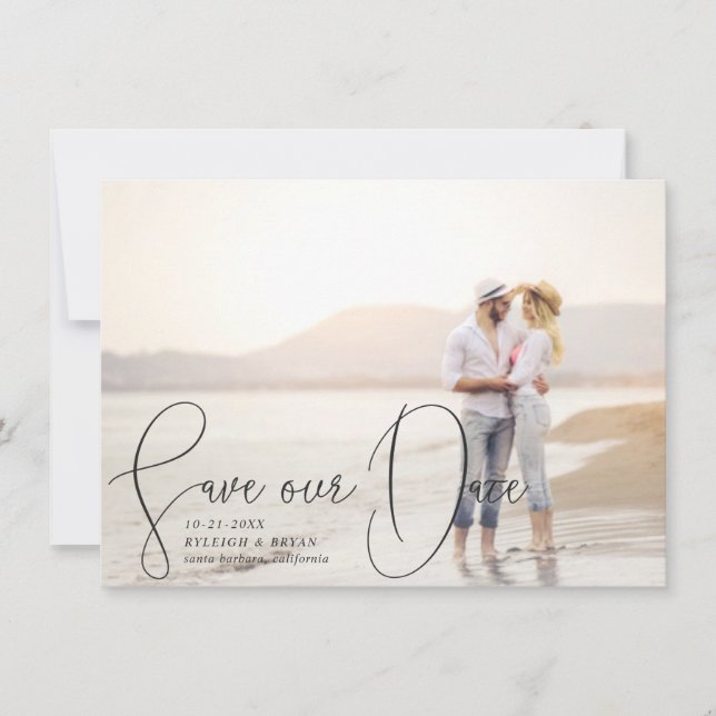 Save Our Date Refined Lines Smooth Pen Script Invitation (Front)