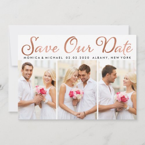 Save Our Date Rose Gold Foil Script Photo Save The Date