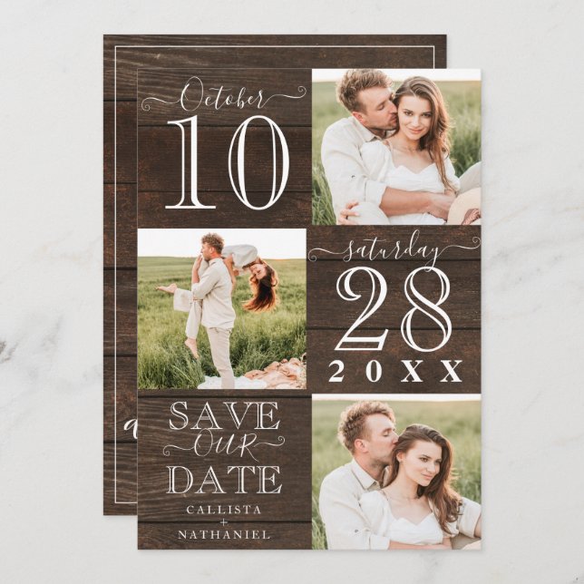 Save Our Date Rustic Wood Monogram Photo Save The Date (Front/Back)