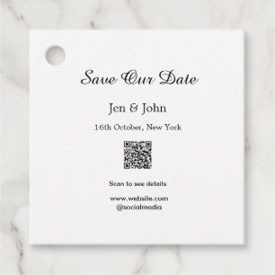 Save our date Scan QR for details name date webite Favor Tags
