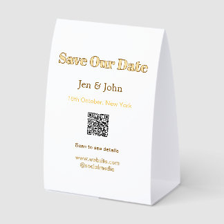 Save our date Scan QR for details name date webite Paper Table Tent