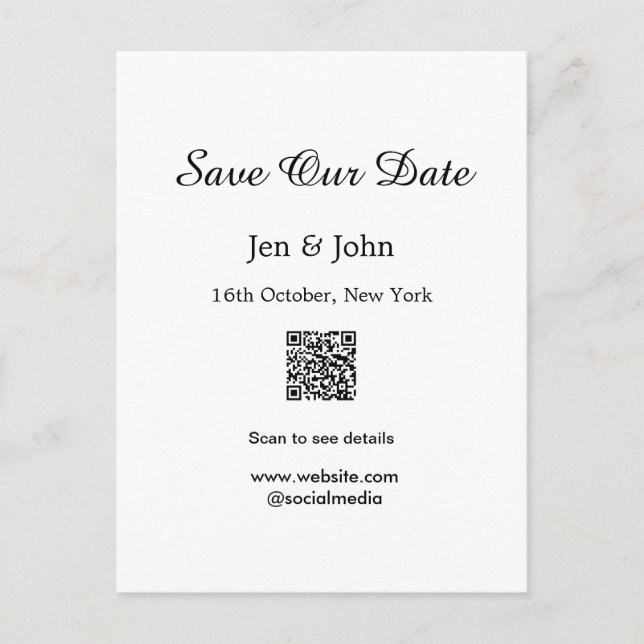 Save our date Scan QR for details name date webite Postcard (Front)