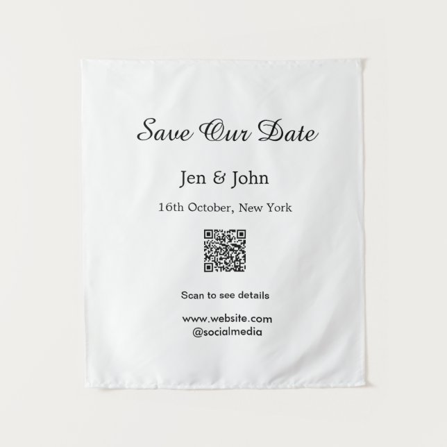 Save our date Scan QR for details name date webite Tapestry (Front)