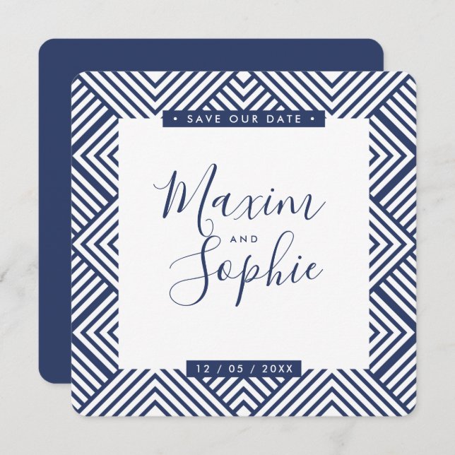 SAVE OUR DATE simple geo modern wedding navy blue Invitation (Front/Back)