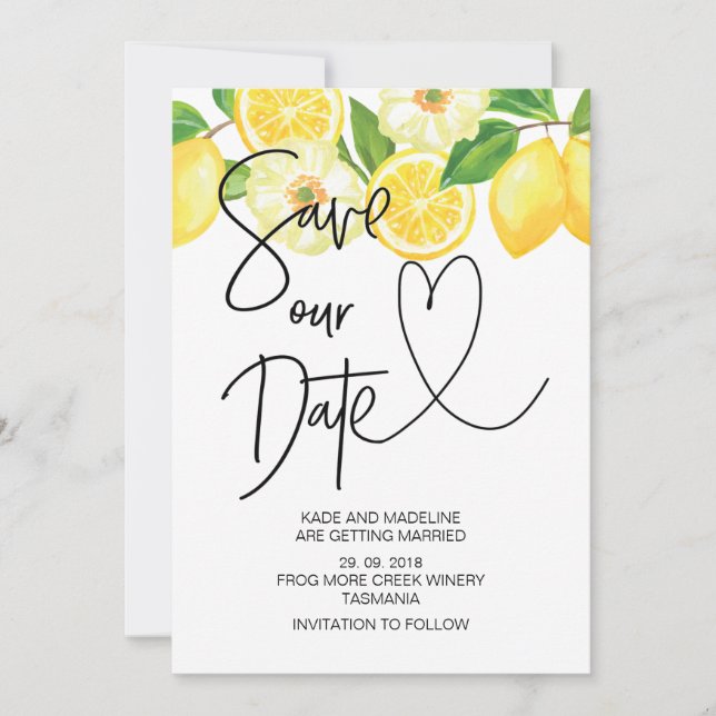 Save Our Date Summer Lemon Wedding Invitation (Front)