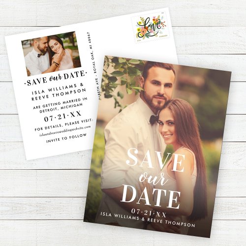 Save Our Date Timeless Type White Wedding Photo Announcement Postcard