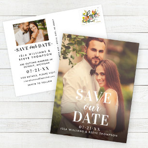 Save Our Date Two Photo Wedding  Announcement Postcard