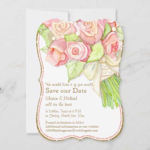 Save Our Date Watercolor Rose Bouquet Pearls Save The Date