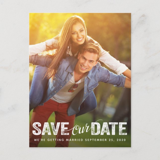 Save Our Date Wedding Distressed Script Photocard Postcard (Front)