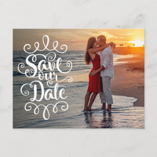 Save Our Date Wedding | Handwritten Ornate Script Postcard