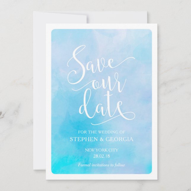 Save our date wedding invitations blue watercolor (Front)