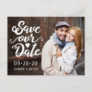 Save Our Date Wedding Photo Handwritten Script Postcard