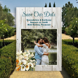 Save Our Date Wood Calla Lilies Photo Announcement