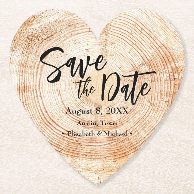 Save our date Wood grain Wedding Rustic Paper Coaster (Front)