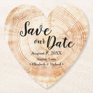 Save our date Wood grain Wedding Rustic  Paper Coaster