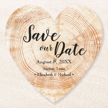 Save Our Date Wood Grain Wedding Rustic  Paper Coaster by Lorena_Depante at Zazzle