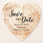 Save our date Wood grain Wedding Rustic  Paper Coaster<br><div class="desc">Announce your special day with our charming "Save our Date" Wood Grain Wedding Rustic Paper Coasters. These heart-shaped coasters offer a unique and rustic touch that perfectly complements your upcoming wedding. Personalize these coasters with the names of the bride and groom, creating a delightful memento for your guests to cherish....</div>