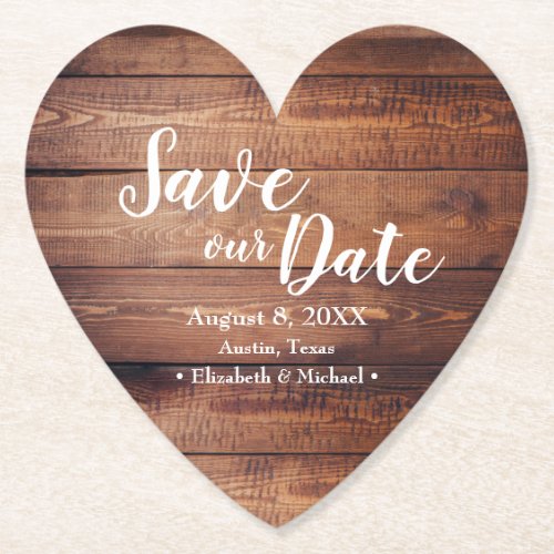 Save our date Wood Print Wedding Favor Paper Coaster