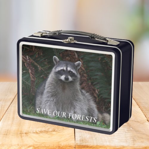 Save Our Forests Raccoon Wildlife Photo Metal Lunch Box