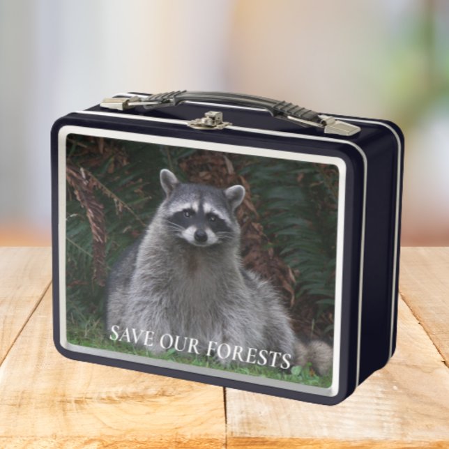 Save Our Forests Raccoon Wildlife Photo Metal Lunch Box (In Situ Table)