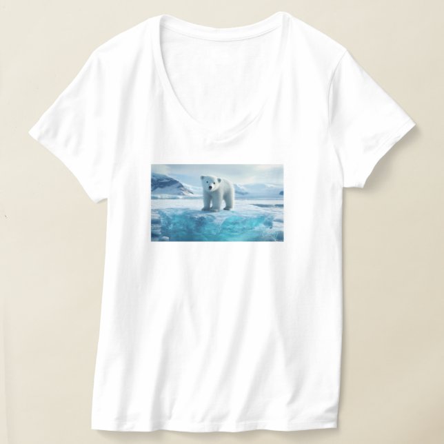 Save Our Glaciers- Polar Bear on Ice Blue Ocean  T-Shirt (Laydown)