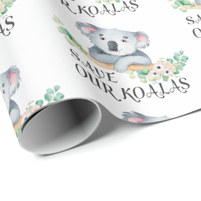 Save our Koalas cute Australian koala gum leaves Wrapping Paper (Roll Corner)