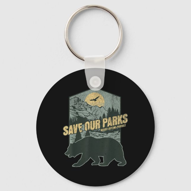 Save Our National Parks Resist Bear Anti Trump Keychain (Front)