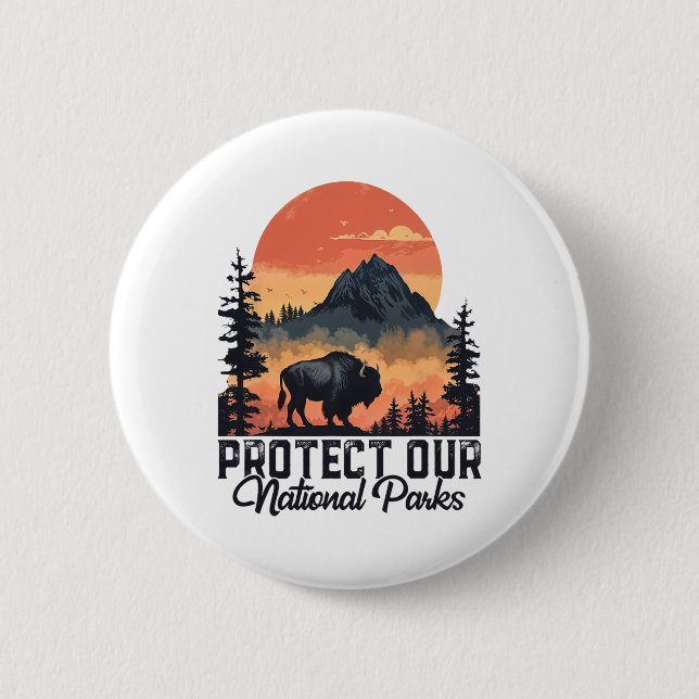 Save Our National Parks Resist Service Bison Buffa Button (Front)