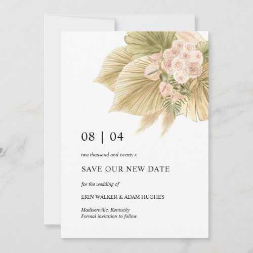 Save Our New Date Boho Pampas Blush Wedding Card