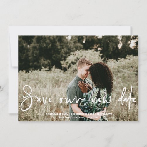 Save Our New Date Change of Plans Wedding Card