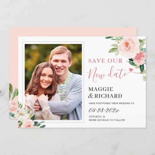 Save Our New Date Elegant Blush Pink Floral Photo Save The Date