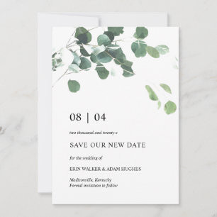 Save Our New Date Eucalyptus Leaves Wedding Card