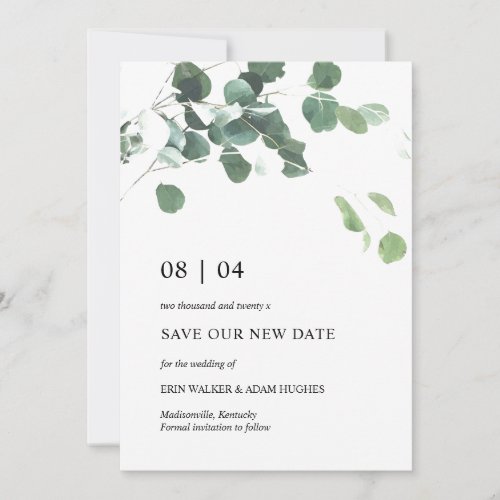 Save Our New Date Eucalyptus Leaves Wedding Card