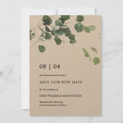 Save Our New Date Kraft Eucalyptus Leaves Wedding Save The Date