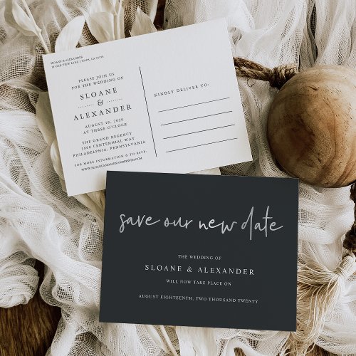 Save Our New Date Modern Wedding Postponement Announcement Postcard