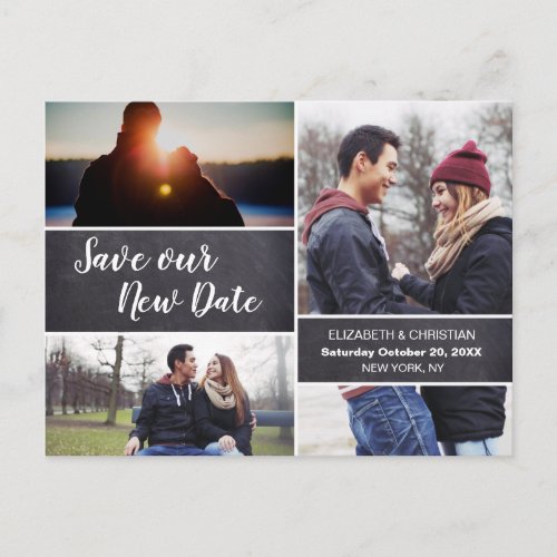Save Our New date Photo Collage Chalkboard Wedding Postcard