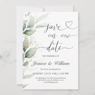 Save our new Date Postponed Watercolor Eucalyptus Invitation