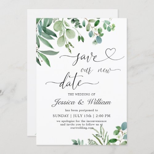 Save our new  Date Postponed Watercolor Eucalyptus Invitation