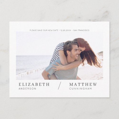 Save Our New Date Simple Chic Custom Photo Wedding Postcard