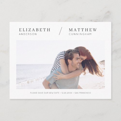 Save Our New Date Simple Chic Custom Photo Wedding Postcard