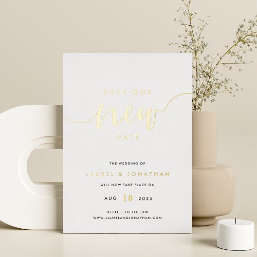 Save Our New Date Wedding Postponement Foil Card