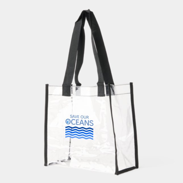 Save Our Oceans Blue Stylized Earth Waves Clear Tote Bag (Left)