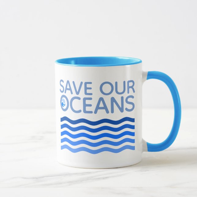 Save Our Oceans Blue Stylized Earth Waves Mug (Right)