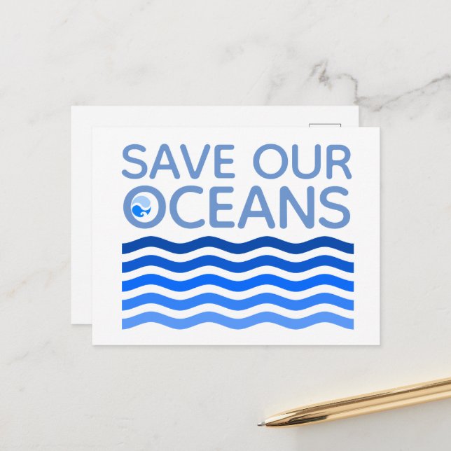 Save Our Oceans Blue Stylized Earth Waves Postcard (Front/Back In Situ)