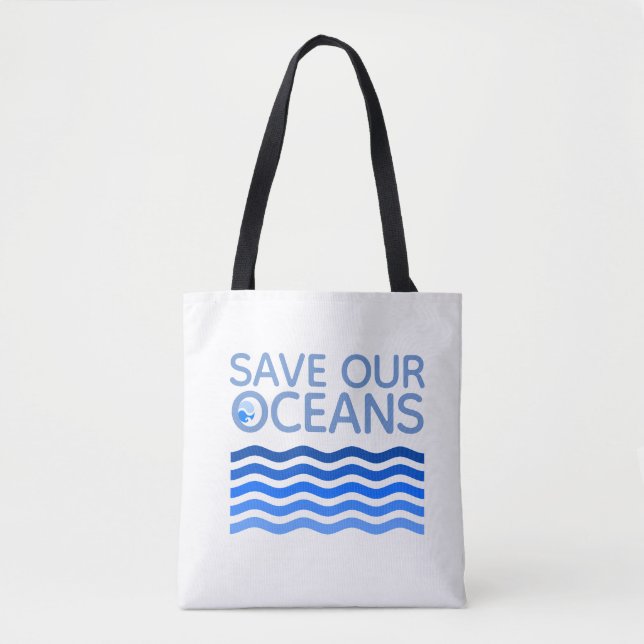 Save Our Oceans Blue Stylized Earth Waves Tote Bag (Front)