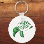Save Our Oceans Cute Turtle Keychain<br><div class="desc">This keychain is perfect for showing your support for sealife and putting a stop to ocean pollution. See our store for more wildlife and green advocacy gifts.
Original Artwork by Wave World Gifts</div>